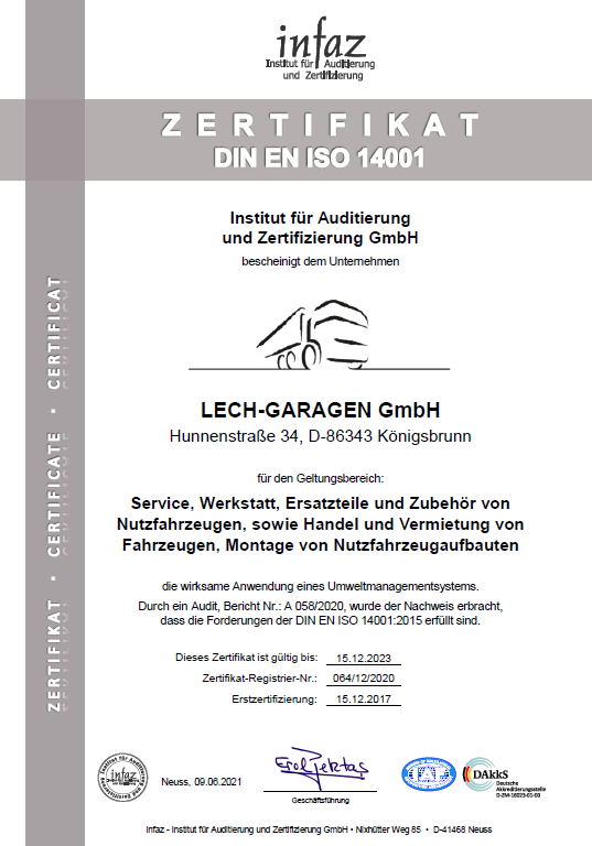 Lech-Garagen Zertifikat_ISO 14001-Lech Garagen GmbH